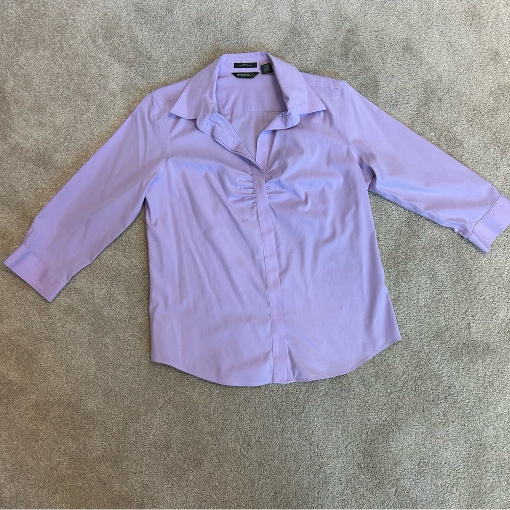 Eddie Bauer stretch wrinkle resistant lilac purple 3/4 sleeve dress shirt L